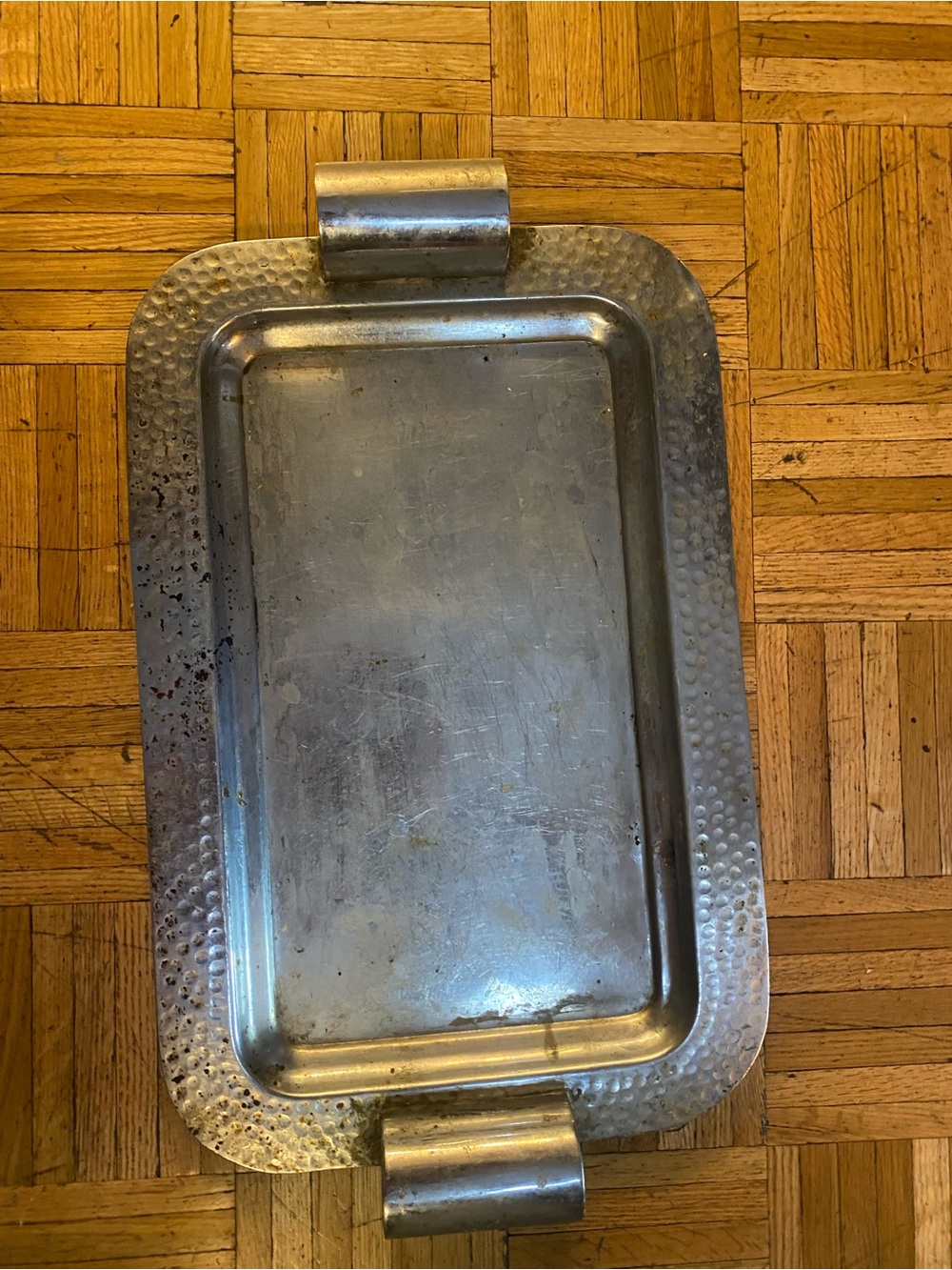 Hammered Metal Rectangular Serving Tray - Silver